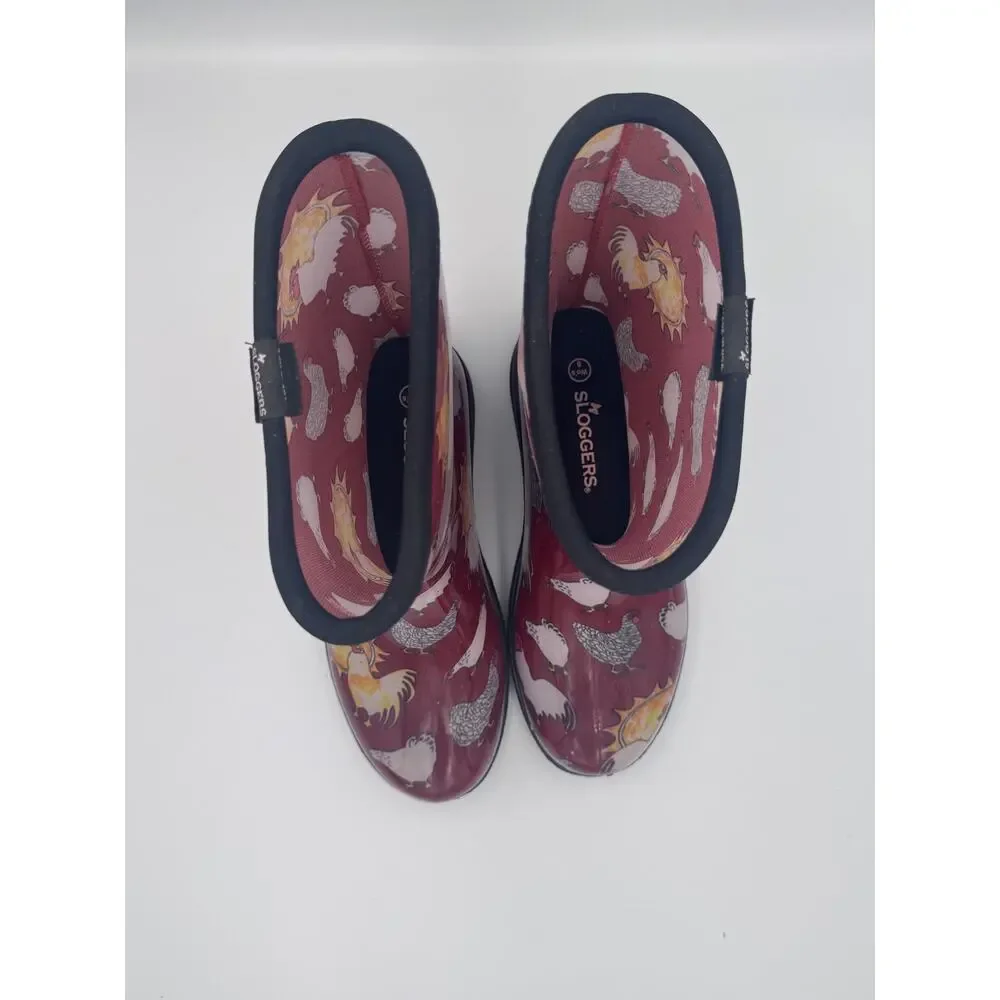 Sloggers Chicken & Rooster Print Mid-Calf Rain Women's Size 8 Waterproof
